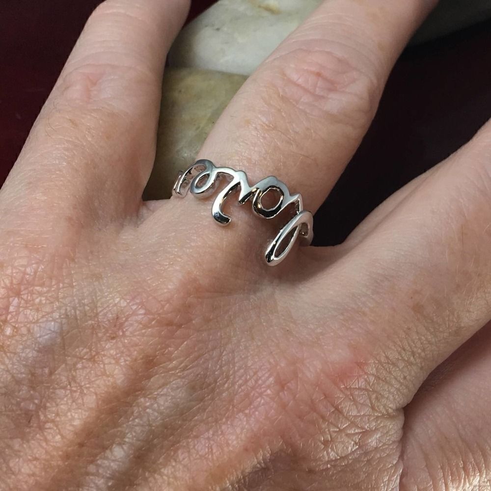 Love Silver Rhodium Plated Ring Size 10
